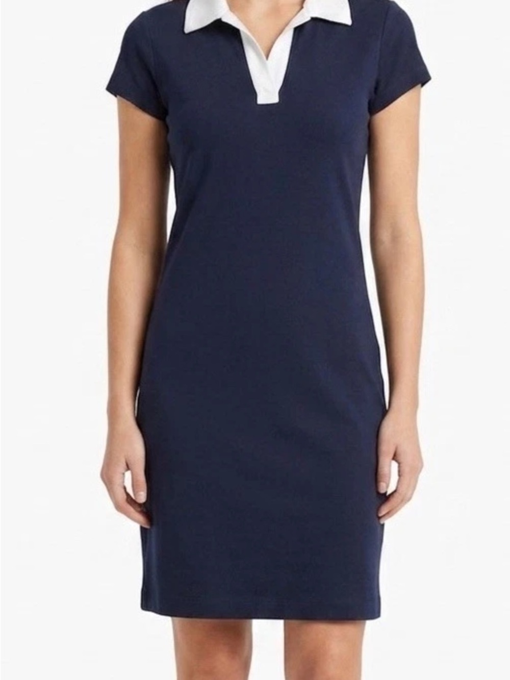 Lou & Grey Navy Polo Dress XS White Collar NWT Short Sleeve Preppy Shift